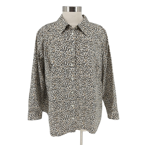 Talbots Shirt Leopard Print Long Sleeve Button Up Collared Top Petite 2XP - Picture 1 of 6